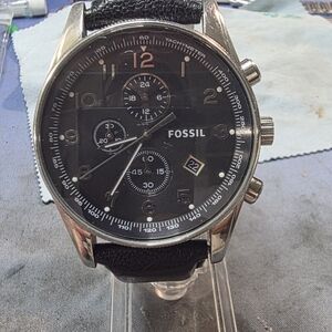 Fossil Silver and Black Chronograph Watch